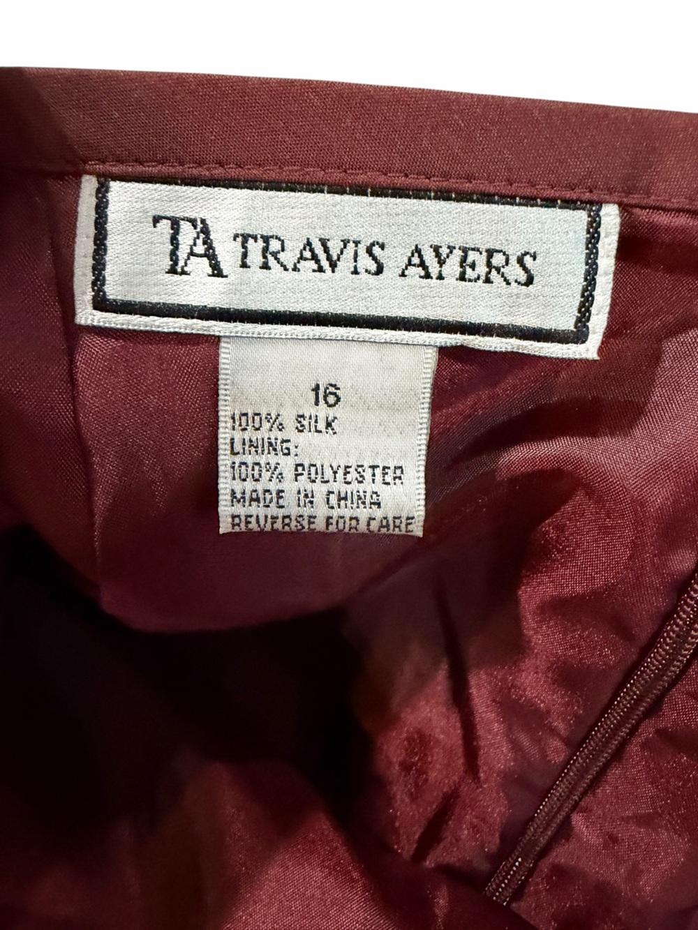 Travis Ayers 100% Silk Dupioni Pencil Skirt Size 16 Burgundy Wine - Picture 3 of 8